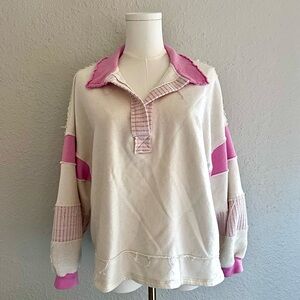 The POST Patchwork Pink & Cream Rugby Pullover – Raw Hem – Size S